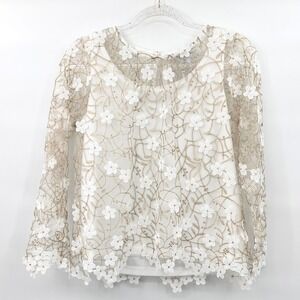Lace Sheer Floral Top Small Petite Gold/White Coquette Romantic Fairycore Bridal